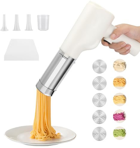 Portable Noodle Maker, Stainless Steel Electric Pasta Maker with 5 Pasta Discs, Handheld Electric Pasta Maker for Spaghetti Lasagna