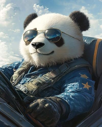 WANMIU Pintar por Numeros Panda Pilot Adultos Kit de Pintura al óleo de Lienzo DIY para con Pinceles Pigmento Acrílico 40 x 50cm (Sin Marco)