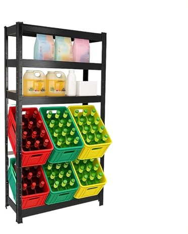 Getränkekistenregal Bodensee 6 Kisten mit 3 Ablagen Platzsparender Kistenständer Getränkeregal Kistenregal für Wasserkisten Bierkisten Mehr Standing Shelf Units Drinks Beer Water Crate Shelf Schwarz