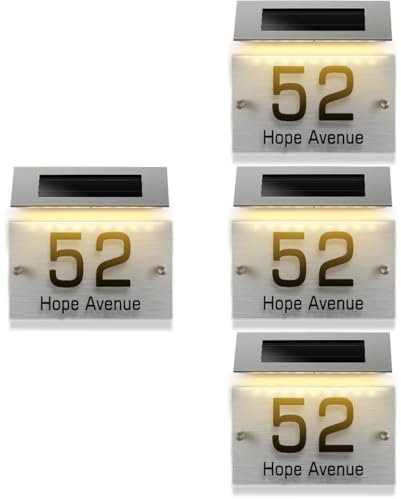 Homoyoyo 4 Sets Solar Door Number Sign Light Solar Powered House Number Lamp for Outdoor Use for Garden Patio and Porch Easy Installation and Modern Design