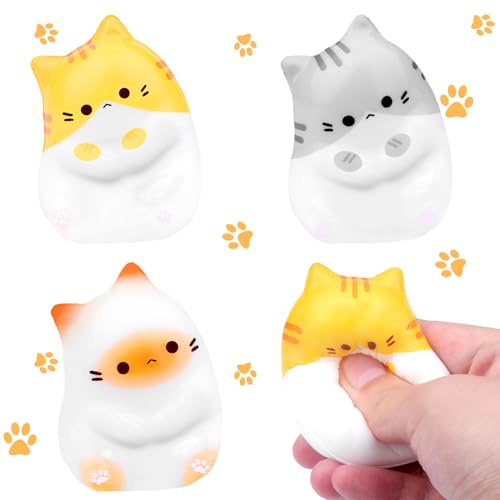 Squishy Chat,Balle Anti-Stress, Lot de 3 Balles Anti-Stress Mignonnes en Forme de Chat, Squishy, Jouet Anti-Stress pour Enfants et Adultes, Balle Anti Stress Enfant, Cadeau Noël et Anniversaire