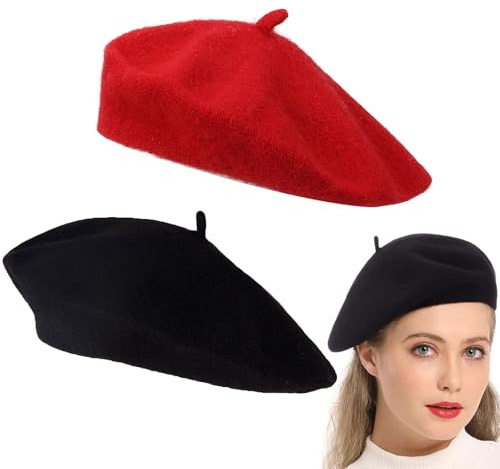 Cerioll 2 stycken basker klassisk enkel fransk stil basker fransk klassisk basker dam, konstnärsmössa, pantomim, klassisk konstnär barrätt, vintermössa basker