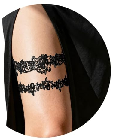 Bicfuiot Black Wedding Garter for Bride - Bride Accessories Goth Bridal Garters Set Leg Thigh Wedding Accessories Lace Prom Garter Belts for Women Leg Harness Thigh Strap Bands 2Pcs