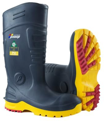 P OCIO PINNIP Bottes de travail en caoutchouc PU pour homme avec embout en acier et semelle en acier – Imperméables, antidérapantes, bottes de pluie et de boue certifiées CE, résistantes à l'acide et