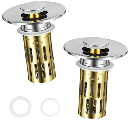 Ftemglo 2 Pezzi Tappo Lavandino Bagno, 28-32mm Lavabo Bagno Universale Pop up con 2 Anelli di Tenuta in Silicone, Filtro di Scarico in Acciaio Inossidabile per Vasca da Bagno, Cucina, Lavabo