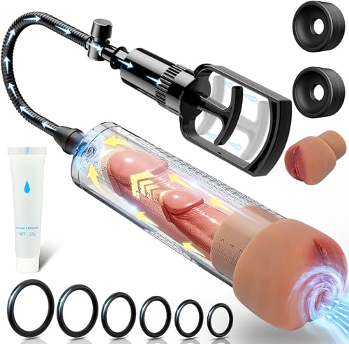 Penispumpen Männer Sexspielzeug für Männer Penis Pumpe mit 6 Penisringen und 2 Manschette Masturbator muschi Vakuumpumpe Penisvergrößerung Verlängerung Toyset Sex Spielzeug für die männer Extrem