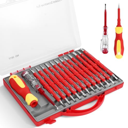 Precision Screwdriver Set, 14 Pieces Vde Insulated Screwdriver Sets with Interchangeable Blades Screw Drivers Sets, Insulation Handle Electrical Screwdriver for Men Household Repair