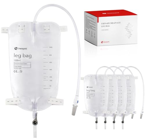 Deraymi 10 Stück Urinbeutel Beinbeutel, 1000ml Katheterbeutel Mit Anti-Reflux-Ventil, Beinbeutel Für Katheter Mit Weicher Stoffrückseite, 45cm Langer Schlauch, Hebelhahn