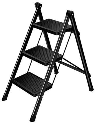 3-Step Folding Ladder 330 lbs Capacity Lightweight Portable Ladder with Anti-Slip Wide Pedals, Adults Household Herringbone Ladder Step Stool