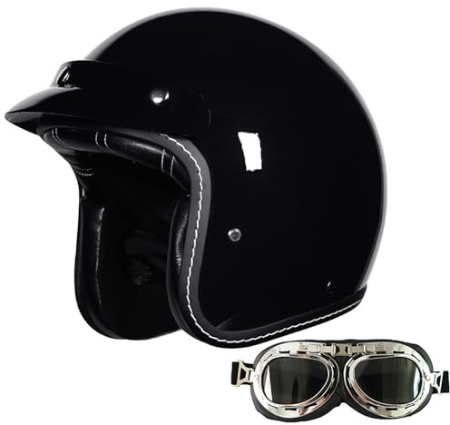 Retro Motorcykelhjälmar Med Öppen Fasad, Vintage-Stil, Jethjälm Med Skyddsglasögon, 3/4-Kvarts Motorcykelhalvhjälm, ECE-Godkänd För Män Och Kvinnor 19,M=55-56CM