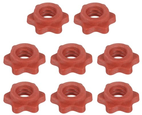 YELARXI Dumbbell Collars, Barbell Spin Lock Hex Nuts Anti Slip Weight Lifting Clip 1 & 8 Pack & Plastic & Red - Fitting for (1 Standard Barbell - Dumbbell)