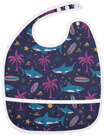 foixnub Baby Bibs for Boys Girls Blue Navy Shark Purple Palm Tree Newborn Drooling Bibs for Feeding Teething 5pack