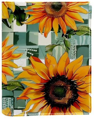 Wechselbarer Bucheinband, Sonnenblumen-Geometrie-Muster, wiederverwendbar, PU-Leder, Buchschutz, geeignet für 148 x 210 mm große Notizbücher