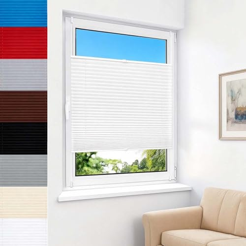 Tende Plissettate 56 x 175 cm Montaggio a Clip, Protezione Solare e Privacy, Kit di Montaggio Incluso Tenda Avvolgibile Plissettata Oscurante Senza Fori per Cucina, Bagno, Bianco
