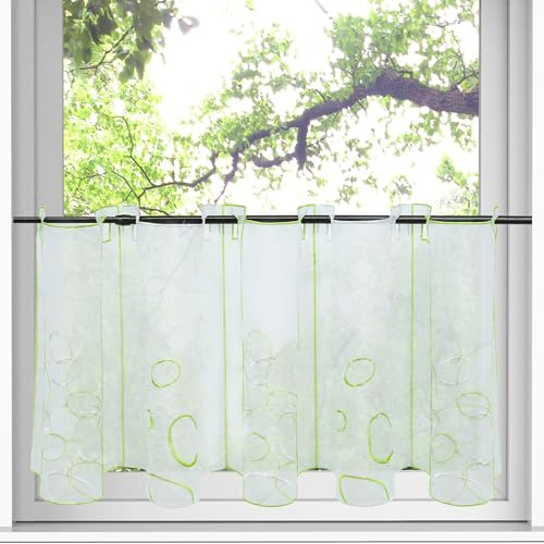 HongYa Scheibengardine transparenter Voile bestickte Bistrogardine Kaffee Vorhang H/B 45/128 cm Grün