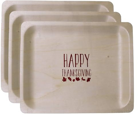 Perfect Stix Plato de madera desechable de 25,4 cm con impresión de Happy Thanksgiving – Paquete de 25 unidades
