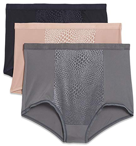 Warner's womens Blissful Benefits Tummy-smoothing Comfort Microfiber Brief (Pack of 3) Rs4433w Underwear, Stone/Toasted Almond/Black, Large US