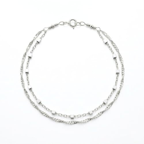 Annika Bella Double Stranded Sterling Silver Bracelet for Women, Dainty Waterproof Chain Bracelet for Women, Teen (Twirl & Satellite Chains)