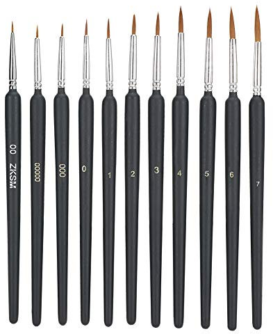 Juego de pinceles de detalle micro de 11 piezas, pinceles de dibujo de arte de borde de trazo de pelo de comadreja para pintura al óleo de acrílico de acuarela