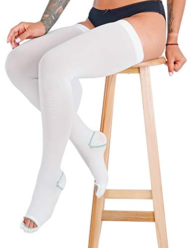 invera Anti Embolism Compression Stockings, Thigh High Unisex Ted Hose Socks 15-20 mmHg Moderate Level, White, M (1 Pair)