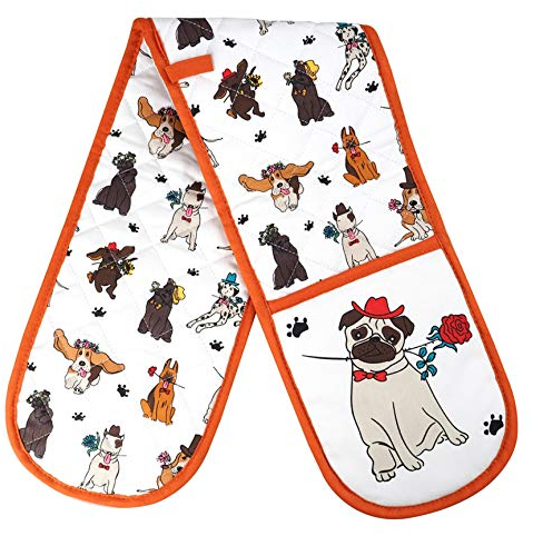 SixSigma Sports Double Oven Gloves Heat Resistant - Oven Mitts Uk For Cooking, Baking, Kitchen Gloves Potholders Novelty Gifts For Men & Women (Half White)