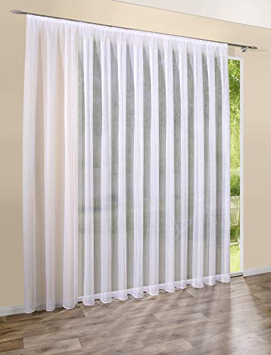 deco home | Gardinen Store Transparent Weiß mit Streifen Voile Vorhang mit Kräuselband | 300 x 245cm