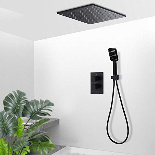 Gnailur Schwarze Kugel-Thermostat-Duschhahn-Set-Decken-Decken-Mount-Regen-Messing-Dusch-Thermostat-Mischbatterie-Badewanne-Duschkabine-20 Zoll Set.