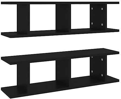 vidaXL 2x Wall Shelves Home Living Room Bedroom Furniture Set Wall-Mounted Floating Hanging Wall Display Shelf Wall Rack Set Chipboard Black