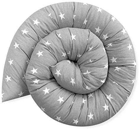 Bebeloo Bettschlange Bettkissen Seitenschläferkissen Nackenrolle Schlafkissen Kuschelschlange Stillkissen Zierkissen Zugluftstopper Body Pillow Baumwolle (Sternchen Grau, 250 cm)