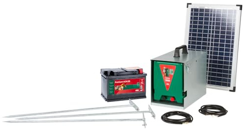 AKO Savana 3000 - Starter Set con Pannello Solare da 25 Watt e regolatore di Carica Solare, per recinzioni elettriche, Input 4,5 J, Set Completo, Agricoltore
