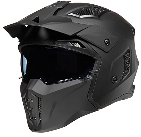 ILM Open Face Motorcycle 3/4 Half Helmet for Men and Women, Vintage Retro Helmet with Visor for Moped ATV Cruiser Scooter DOT Model Z302(Matte Black,Large)