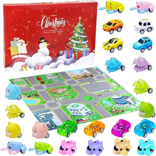 Knobelspiele Adventskalender, teenager Adventskalender Gaming Enthält 24 Stück Kleine Tierautos mit Verkehrsszenen, Geschicklichkeitsspiele, 24 Tage Weihnachten Countdown, Weihnachtskalender Geschenk