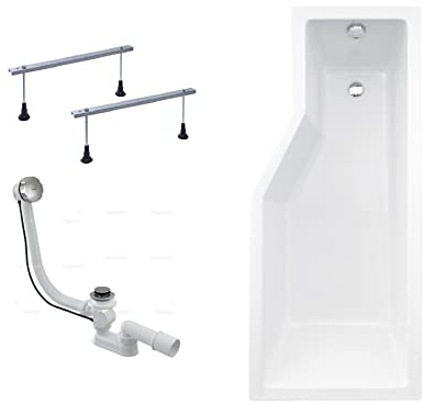 BADLAND Eckbadewanne Badewanne Integra Größe: 150-170 x 75 cm Links Rechts mit Glasabtrennung, Ablaufgarnitur, Füßen und Styroporverkleidung (170x75 RECHTS)