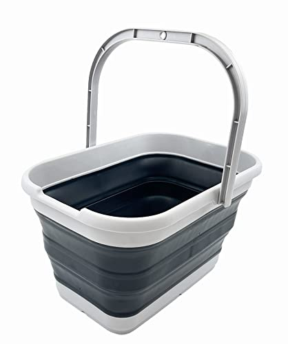 SAMMART 12L Collapsible Rectangular Handy Basket/Bucket (Slate Grey)
