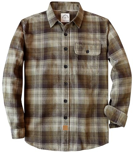 Dubinik® 177 g flanellskjorta för män långärmad Button Down, bomullspläd, Olivgrön, XL