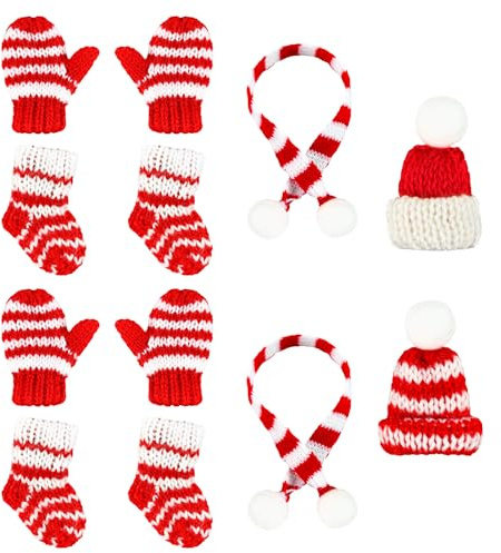 KATELUO Mini Weihnachtsmütze, Mini Weihnachtsmütze und Schal Set, Mini Weihnachtsschals, Mini-Weihnachtshandschuh, Mini-Strickmütze des Weihnachten, Weinflaschen-Topper, Weihnachten Tischdeko