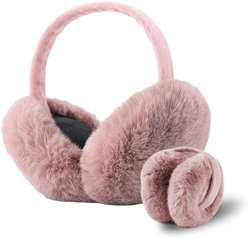 Ear Muffs,Ear Muffs for Women,Winter Ear Warmers,Women Earmuffs Winter Accessories Fluffy Plush Foldable Adults Outdoor Thermal Ear Warmer Skiing Running Ears Covers Protector from Wind Cold(Pink)