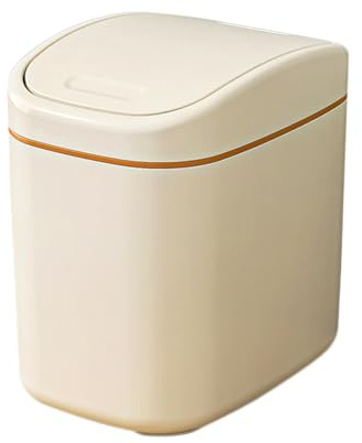 Koomuao Klein Tischmülleimer mit Deckel,Kunststoff Mini Mülleimer, Mini Tischmülleimer mit Deckel, Papierkorb mit Deckel für Küche, Schlafzimmer, Bad, Schreibtisch (Beige)