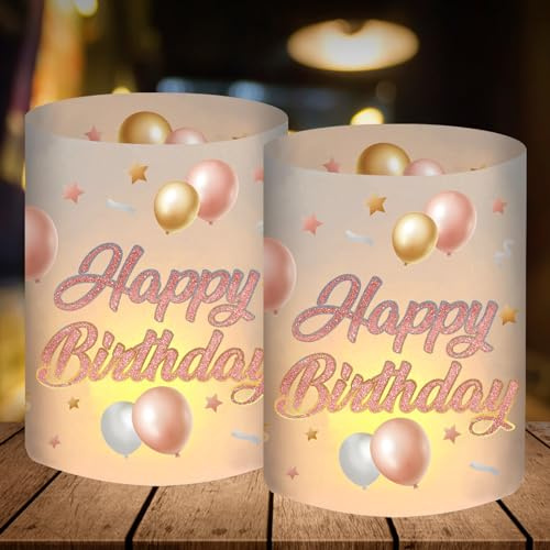 12 Windlicht Tischdeko Geburtstag, Happy Birthday Deko Rosegold, Geburtstagsdeko Mädchen Frauen Kinder, Deko Geburtstag Mädchen, Tischdekoration, Tisch Birthday Decorations