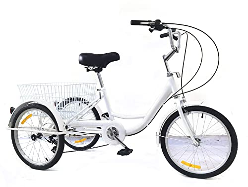 GramStudio 20 Zoll Dreirad, 3-Rad Fahrrad Lastenfahrrad, 8-Gang Dreirad für Erwachsene Dreirad, Höhenverstellbar, Max. Last 110kg, für Unterhaltung, Einkaufen, Bewegung, Weiß