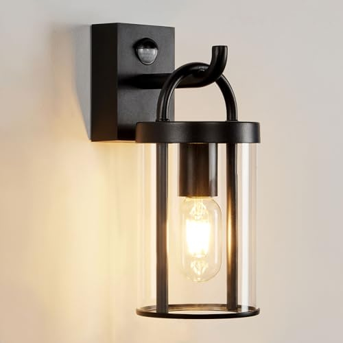HARPER LIVING Outdoor Wall lights, Motion Sensor Lights Outdoor, Black Retro PIR Outside Lights With Sensor, Contemporary Industrial Wall Lantern, Weatherproof IP65 Porch Light, Wall Sconce Front Door