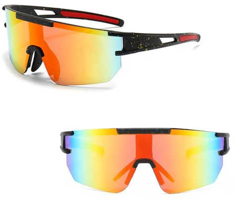 Ruikdly Schnelle Brille Fahrradbrille Herren Polarisierte Sportbrille Damen Sportsonnenbrillen UV400 Schutz Radbrille Laufbrille für Outdoorsport Radfahren Fahren Laufen Golf Rave