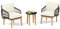 COSTWAY 3-teiliges Rattan Terrassenmöbel Set, Garten Sitzgarnitur 2 Korbstühle & Glas Beistelltisch mit Kissen, Outdoor Gartenmöbelset für Veranda, Hinterhof, Pool