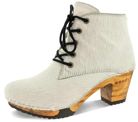 woody Damen Betty Fell Ankle Boots, Fell Weiss, Größe 39