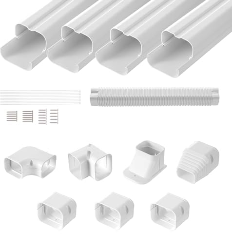 VEVOR Mini Split Line Set Cover 76.2mm W 4830mm L, PVC Decorative Pipe Line Cover For Air Conditioner with 4 Straight Ducts & Full Components Easy to Install, Paintable for Heat Pumps, White