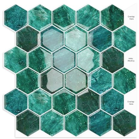 10 Stück Sechseck Fliesenaufkleber Klebefliesen Wandfliesen, Wasserdicht Honigwabenmuster Fliesen Selbstklebend Wandverkleidung für Küche Bad,Abziehen und Aufkleben(Grün,30,5 x 30,5cm)