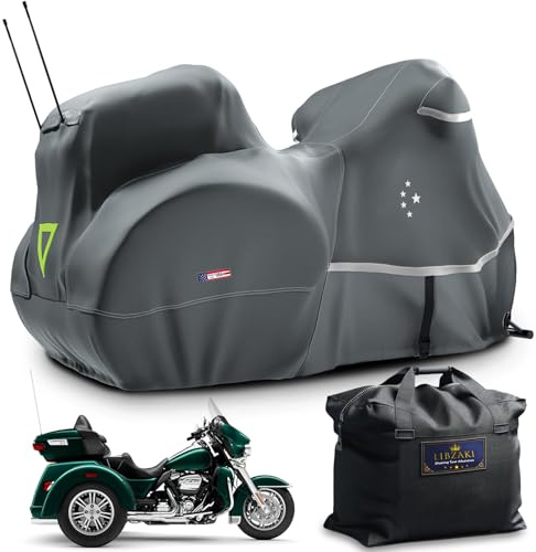 LI LIBZAKI Trike-Abdeckung, Motorradabdeckung, strapazierfähig, 600D, wasserdicht, für Trike-Modelle Harley Davidson Freilauf, Tri Glide, CVO Version, Trike Goldwing, Chidftain, Challenger, Grau