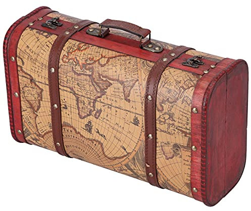 TITA-DONG Vintage-Koffer, Tragbarer Großer Aufbewahrungskoffer aus Verbundholz, Dekoratives Kartenmuster-Design, Vintage-Aufbewahrungstruhe für Wohnzimmer, Schlafzimmer, Kleinkinderzimmer