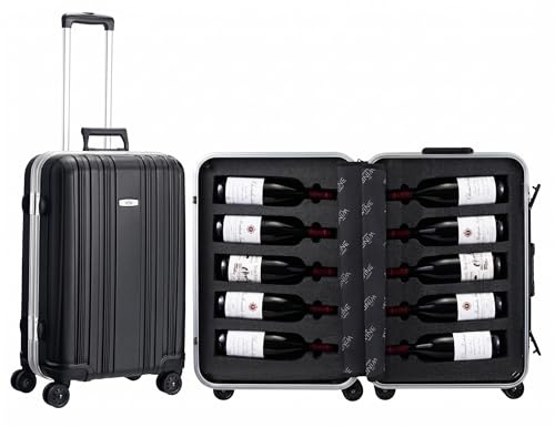 Wine Bottle Suitcase Aluminum | Holds 10 Standard 750 ML Bottles | Universal Airplane Luggage Case, TSA Approved Wheeled Bag For Professionals & Consumers, Gift For Wine Lovers, Connoisseurs (23 IN)