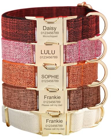 Gegraviertes Hundehalsband mit Namen und Telefonnummer, personalisiert für kleine, mittlere und große Hunde (Tweed)